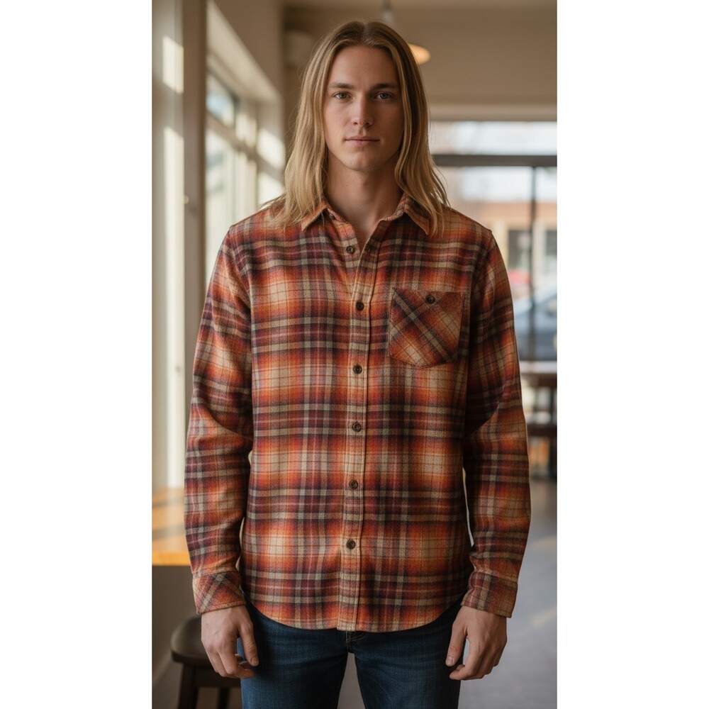 Mens Long Sleeve Button Down Pendleton 100 Cotton Reddish Tan Plaid Size Small